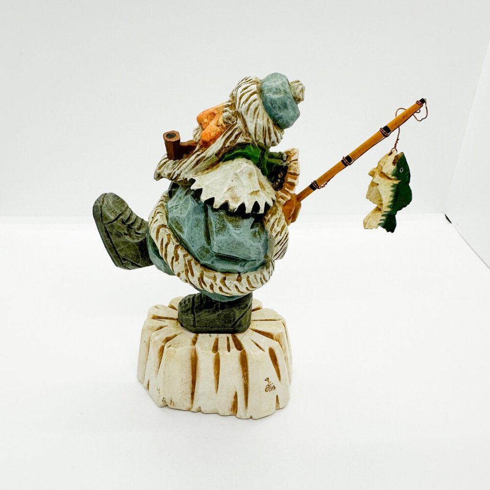 Vtg David Frykman Santa Fisherman Christmas Artic Snow Winter Ice Fish Folk Art